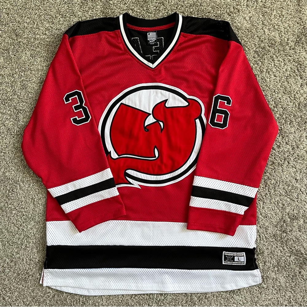 🔴Wu-Wear Hockey Jersey Size Large Wu-Tang Rare Red Raekwon Rza WuTang